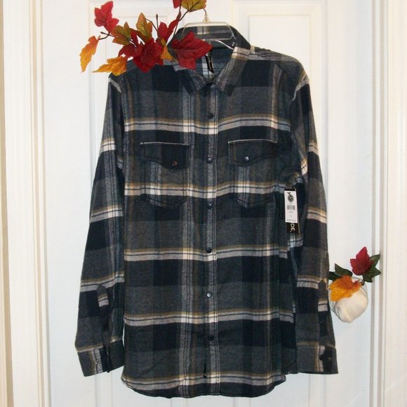 burnside Other - BURNSIDE Men's Indigo Plaid Snap Flannel Shirt NWT